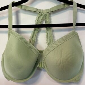 38D AUDEN Womens The Ace Lined Underwire Front Closure Racerback Demi Bra Green